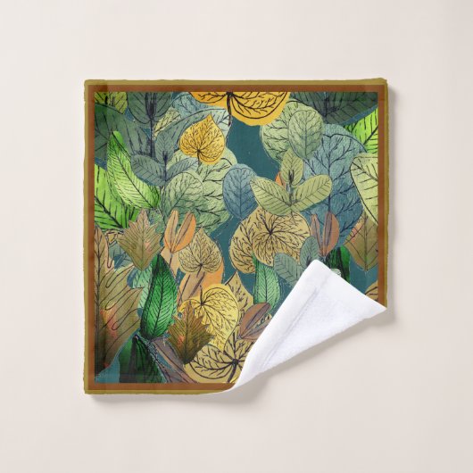 Vallen Bladeren Groen, Bruin, Roest, Blauwgroen Ru Bad Handdoek (Wasdoekje)