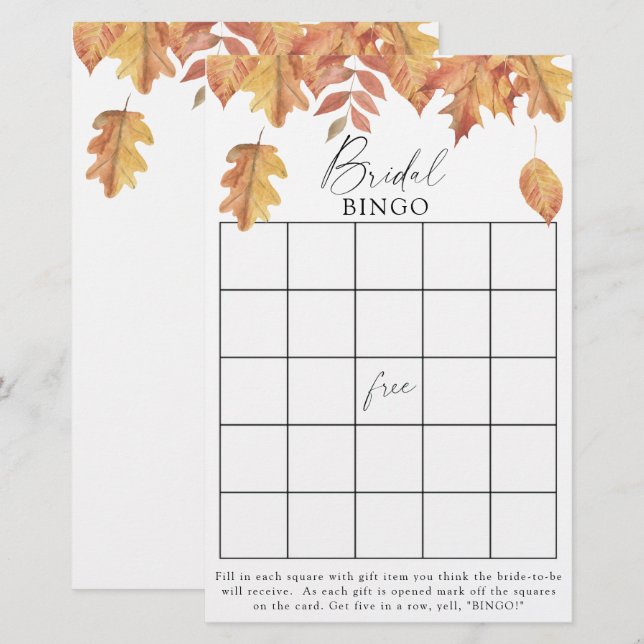 Vallen bladeren - Vrijgezellenfeest bingo spel (Voorkant / Achterkant)