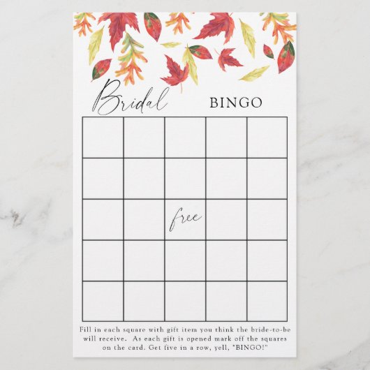 Vallen bladeren - Vrijgezellenfeest bingo spel (Voorkant)