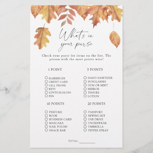 Vallen bladeren - Wat zit er in je tas spel (Voorkant)