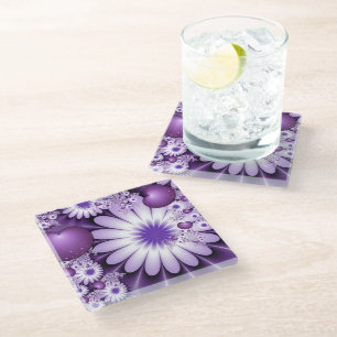 Vallen in liefde Abstracte bloemen & harten Fracta Glazen Onderzetter