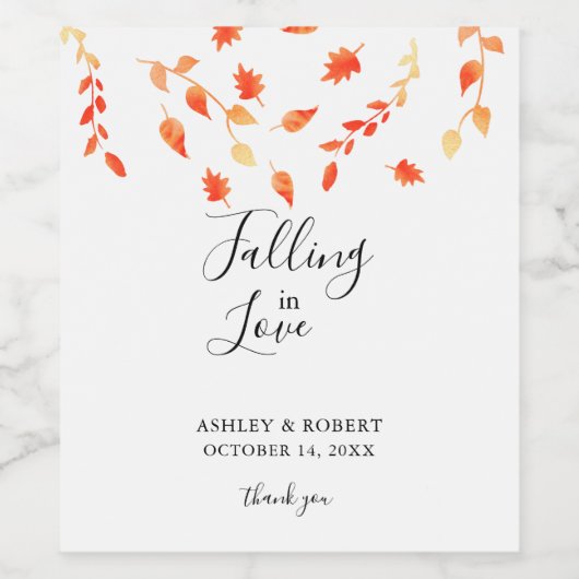 Vallen in liefde herfst bruiloft bruids gebladerte wijn etiket (Enkel label)