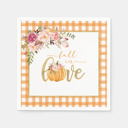 Vallen in liefde servet - Oranje Gingham (Voorkant)