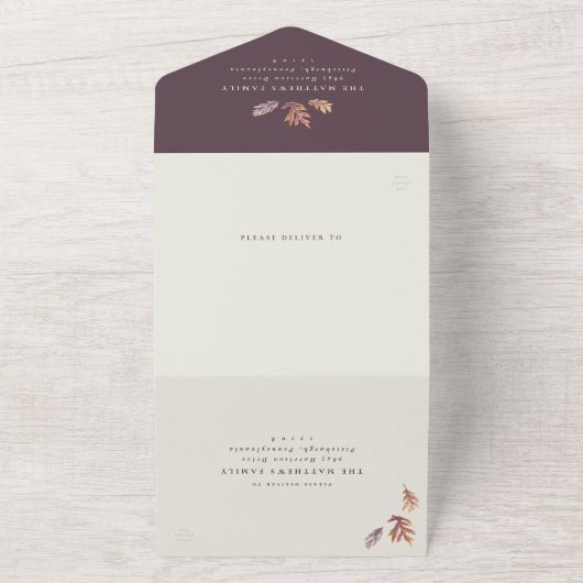 Vallen laat eenvoudige elegante herfstbruiloft ove all in one uitnodiging (Buitenkant)