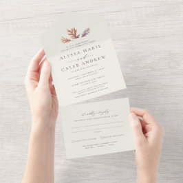 Vallen laat eenvoudige elegante herfstbruiloft ove all in one uitnodiging