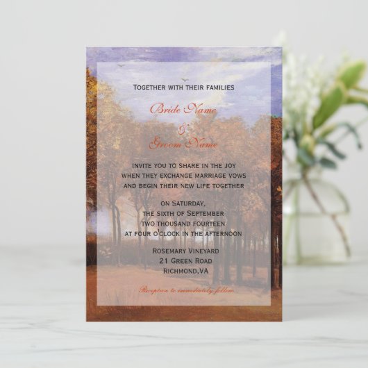 Vallen trouwuitnodigingen van bruid en bruom af kaart (Staand voorkant)