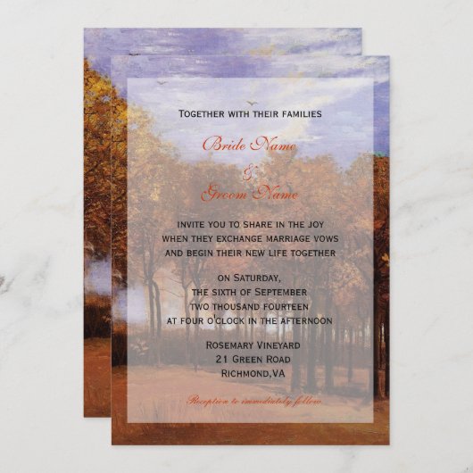 Vallen trouwuitnodigingen van bruid en bruom af kaart (Voorkant / Achterkant)