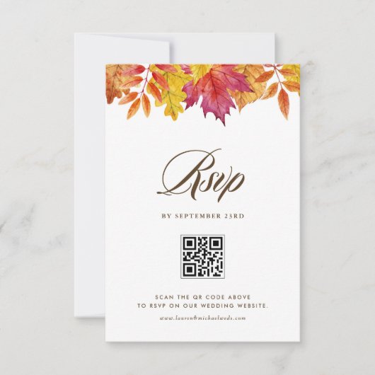 Vallen verlaat Garland Autumn Wedding QR-code RSVP Kaartje (Voorkant)