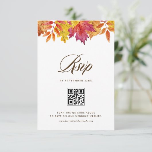 Vallen verlaat Garland Autumn Wedding QR-code RSVP Kaartje (Staand voorkant)