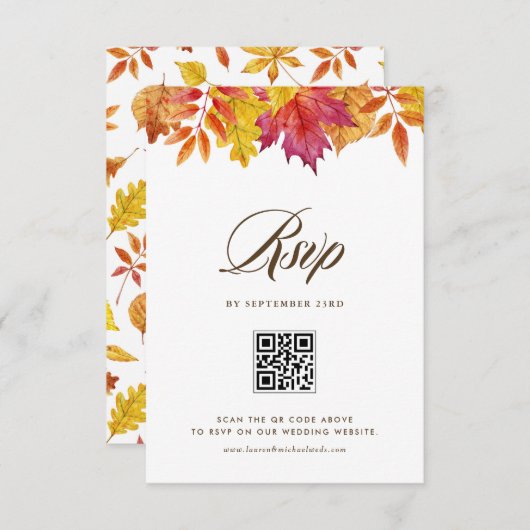 Vallen verlaat Garland Autumn Wedding QR-code RSVP Kaartje (Voorkant / Achterkant)