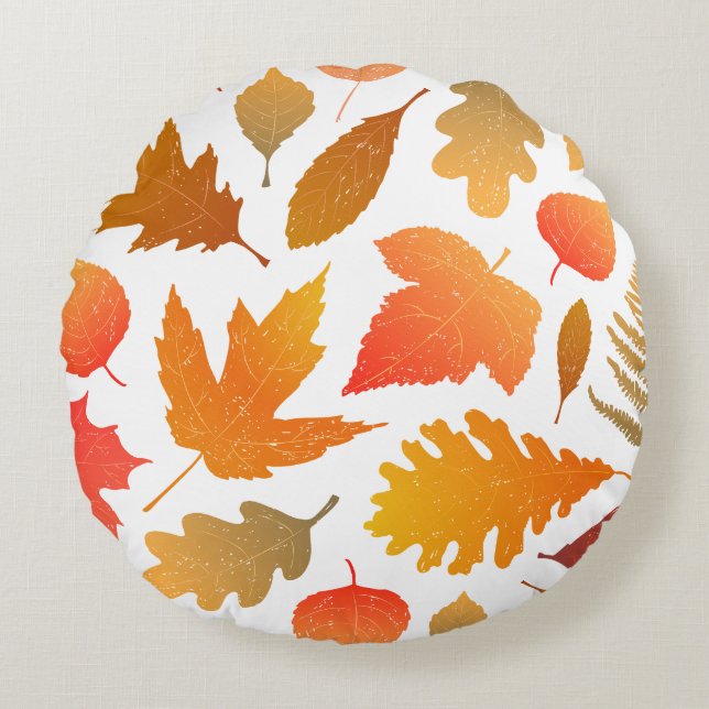Vallen voor de herfst - Cosy Leaf Pattern Rond Kussen (Voorkant)