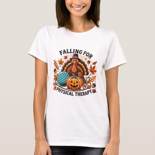 Vallen voor fysiotherapie PT pompoen Herfst dank T-shirt (Voorkant)