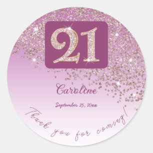 Vallend Roos Gouden Glitter, 21ste Verjaardag Beda Ronde Sticker