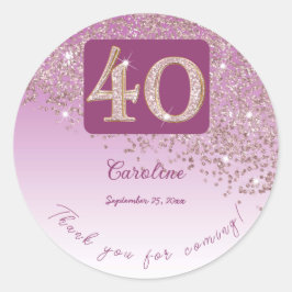 Vallend Roos Gouden Glitter, 40ste Verjaardag Beda Ronde Sticker
