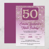 Vallend Roos Gouden Glitter 50ste Verjaardagsfeest Kaart (Voorkant / Achterkant)