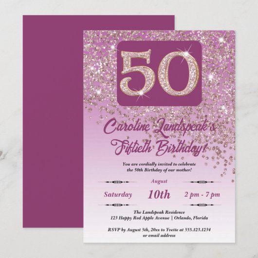 Vallend Roos Gouden Glitter 50ste Verjaardagsfeest Kaart (Voorkant / Achterkant)