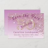 Vallend Roos Gouden Glitter voor 50e Verjaardag Save The Date (Voorkant / Achterkant)