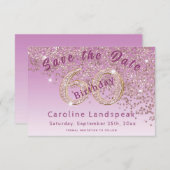 Vallend Roos Gouden Glitter voor 60e Verjaardag Save The Date (Voorkant / Achterkant)