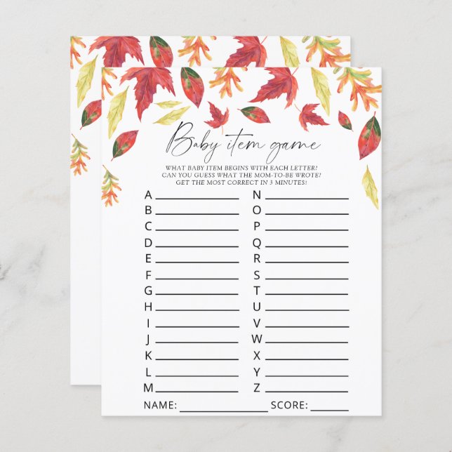 Vallende bladeren - Baby Item Game. Baby shower sp (Voorkant / Achterkant)