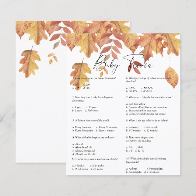 Vallende bladeren - Baby Trivia | Baby showers wil (Voorkant / Achterkant)