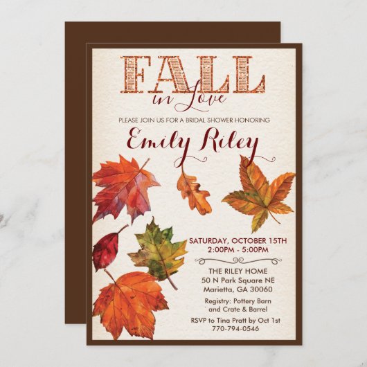 Vallende bladeren bruids douche uitnodiging (Voorkant / Achterkant)