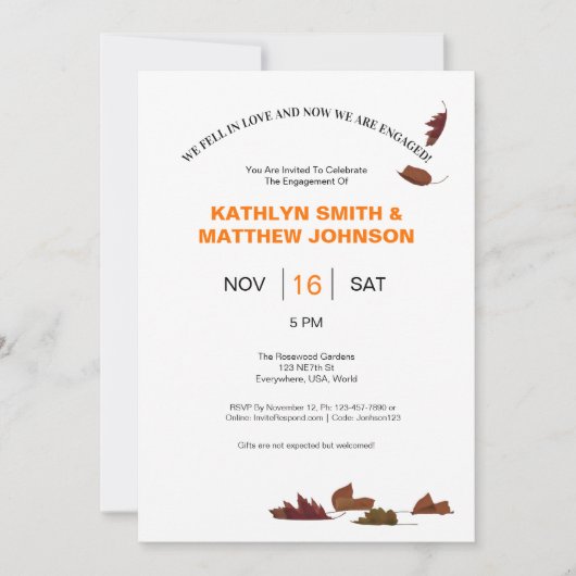 Vallende bladeren bruiloft / Verloving uitnodiging (Voorkant)