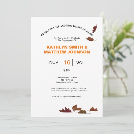 Vallende bladeren bruiloft / Verloving uitnodiging (Staand voorkant)