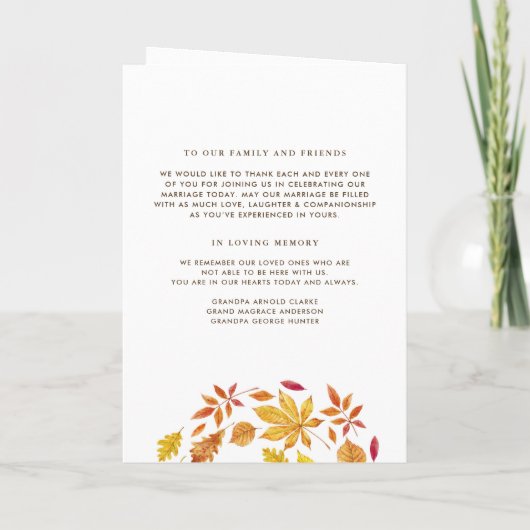 Vallende bladeren Garland Herfst bruiloft boekje Programma (Achterkant)