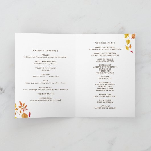 Vallende bladeren Garland Herfst bruiloft boekje Programma (Binnen)