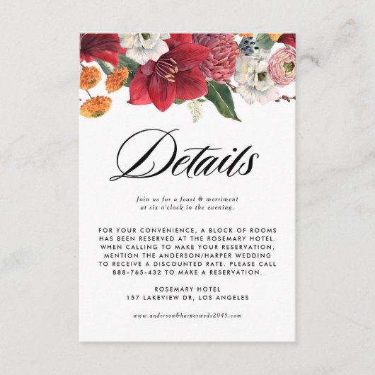 Vallende bladeren Garland herfst bruiloft details Informatiekaartje (Voorkant)