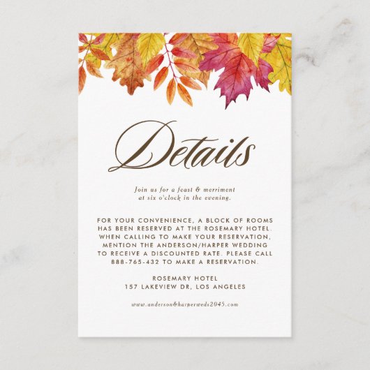 Vallende bladeren Garland herfst bruiloft details Informatiekaartje (Voorkant)