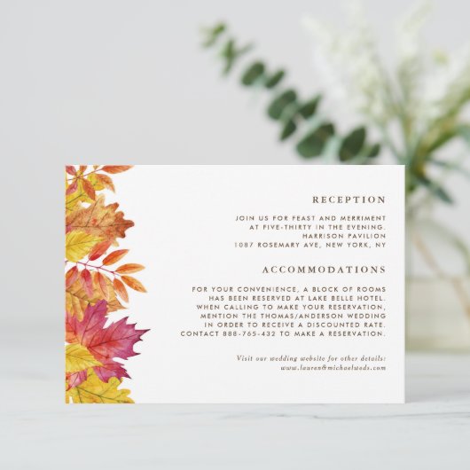 Vallende bladeren Garland herfst bruiloft details Informatiekaartje (Staand voorkant)