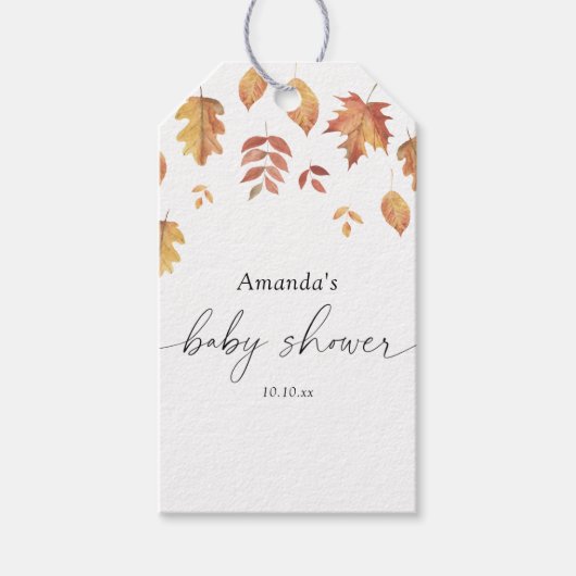 Vallende bladeren herfst baby shower cadeaulabel (Voorkant)