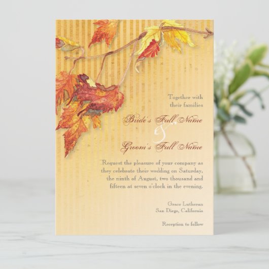 Vallende bladeren - herfst bruiloft uitnodigingen (Staand voorkant)