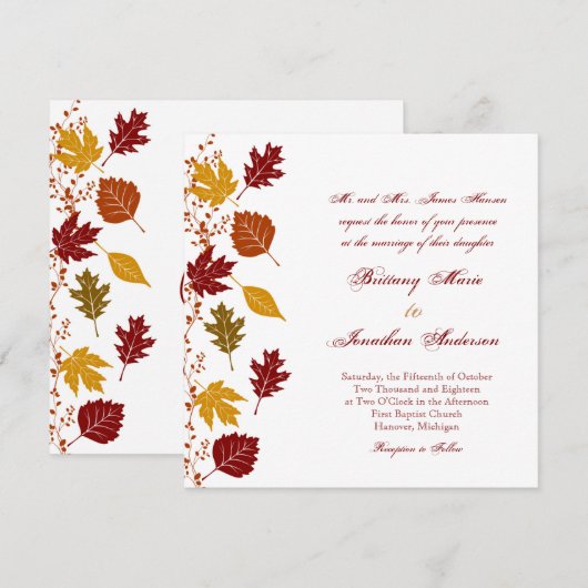 Vallende bladeren herfst herfst bruiloft uitnodigi kaart (Voorkant / Achterkant)