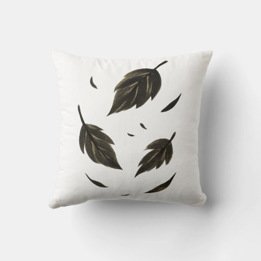 Vallende bladeren – Minimalistische Natuur op inkt Kussen (Achterkant)