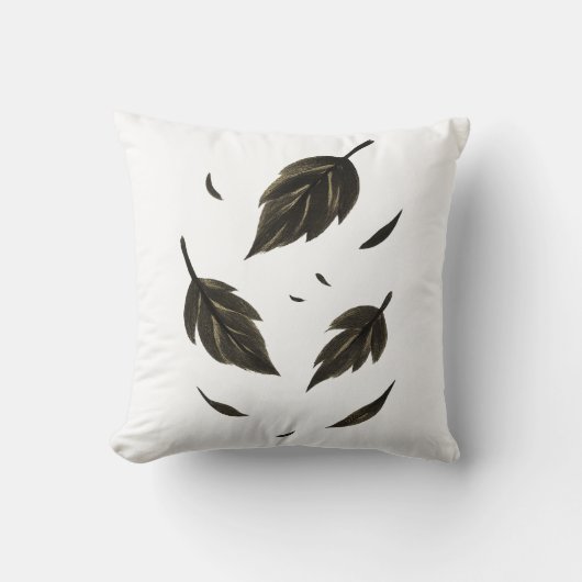 Vallende bladeren – Minimalistische Natuur op inkt Kussen (Voorkant)