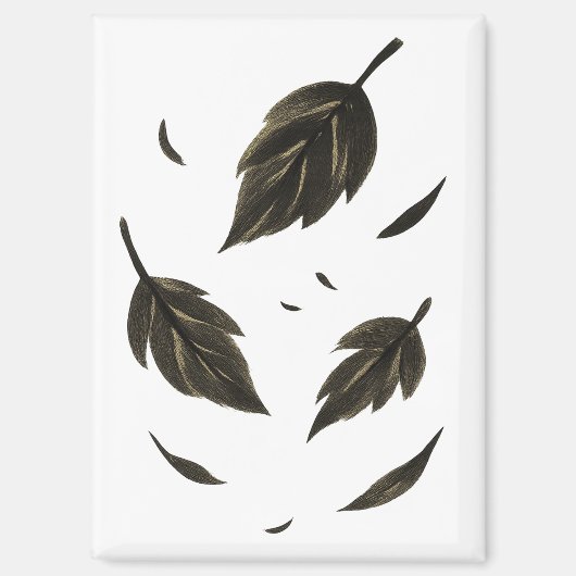 Vallende bladeren – Minimalistische Natuur op inkt Magneet (Voorkant)
