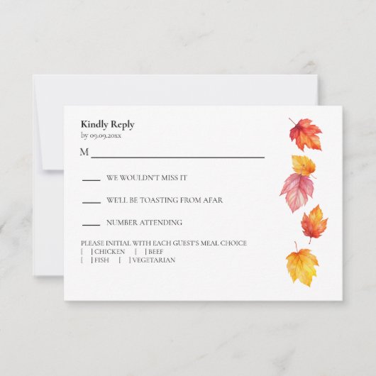 Vallende bladeren moderne herfst bruiloft reactie, RSVP kaartje (Voorkant)