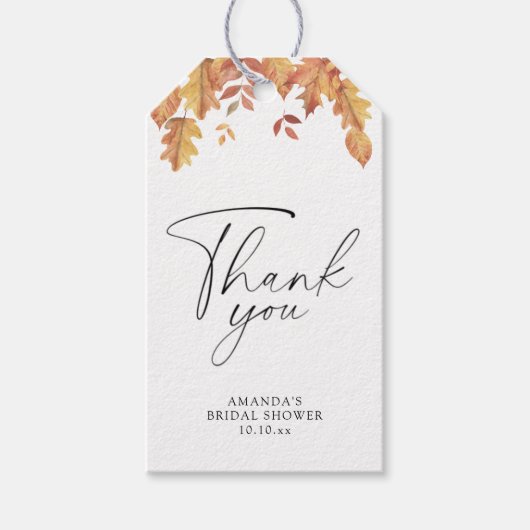 Vallende bladeren vrijgezellenfeest dank u cadeaulabel (Voorkant)