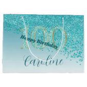 Vallende Blauwgroen Blauwe Glitter 100e Verjaarda Groot Cadeauzakje (Achterkant)