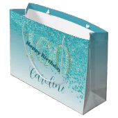 Vallende Blauwgroen Blauwe Glitter 100e Verjaarda Groot Cadeauzakje (Achterkant Gekanteld)