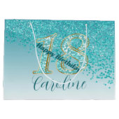  Vallende Blauwgroen Blauwe Glitter 18e Verjaardag Groot Cadeauzakje (Achterkant)