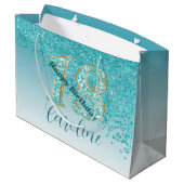  Vallende Blauwgroen Blauwe Glitter 18e Verjaardag Groot Cadeauzakje (Achterkant Gekanteld)