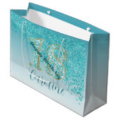  Vallende Blauwgroen Blauwe Glitter 18e Verjaardag Groot Cadeauzakje (Voorkant Gekanteld)