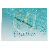  Vallende Blauwgroen Blauwe Glitter 40e Verjaardag Groot Cadeauzakje (Voorkant)