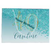  Vallende Blauwgroen Blauwe Glitter 40e Verjaardag Groot Cadeauzakje (Achterkant)