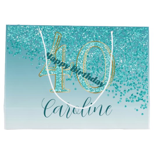  Vallende Blauwgroen Blauwe Glitter 40e Verjaardag Groot Cadeauzakje (Achterkant)