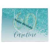  Vallende Blauwgroen Blauwe Glitter 60ste Verjaard Groot Cadeauzakje (Voorkant)