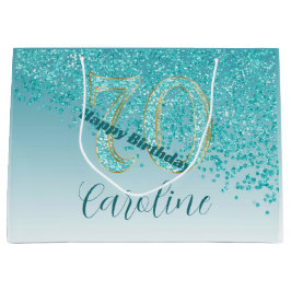  Vallende Blauwgroen Blauwe Glitter 70ste Verjaard Groot Cadeauzakje
